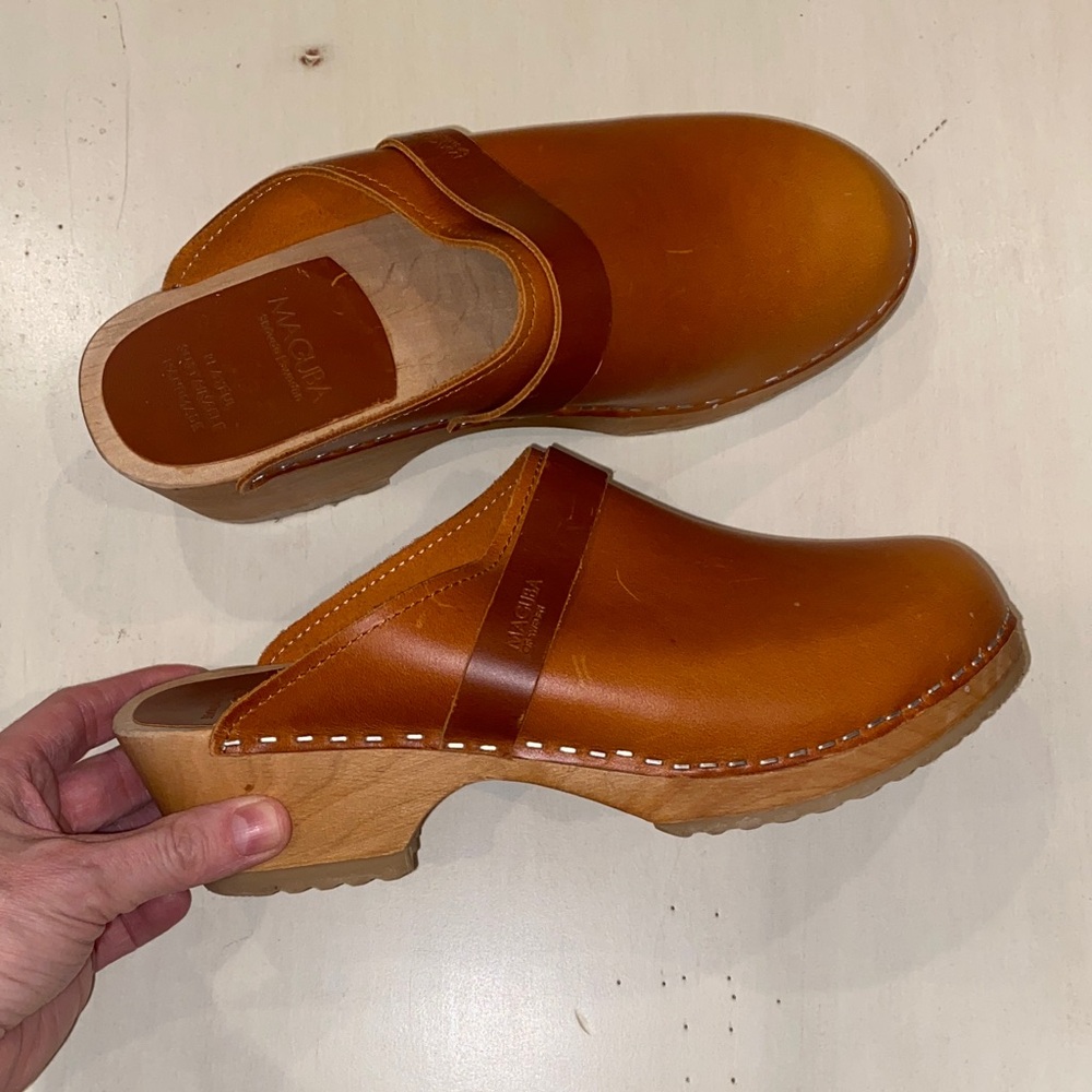 MAGUBA of Sweden Wooden Leather Clogs NEW 38